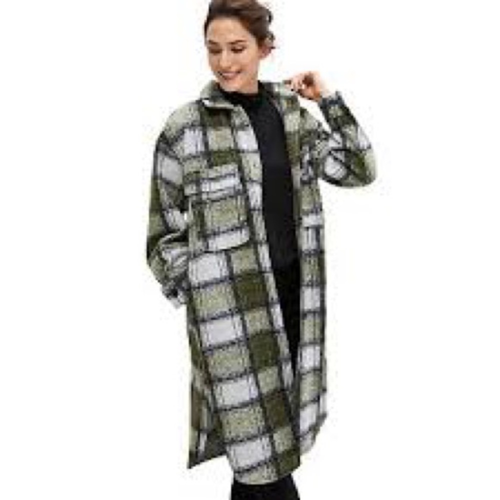 NWT ellos Green and White Plaid Shirt Jacket- 14/16 - Picture 3 of 5